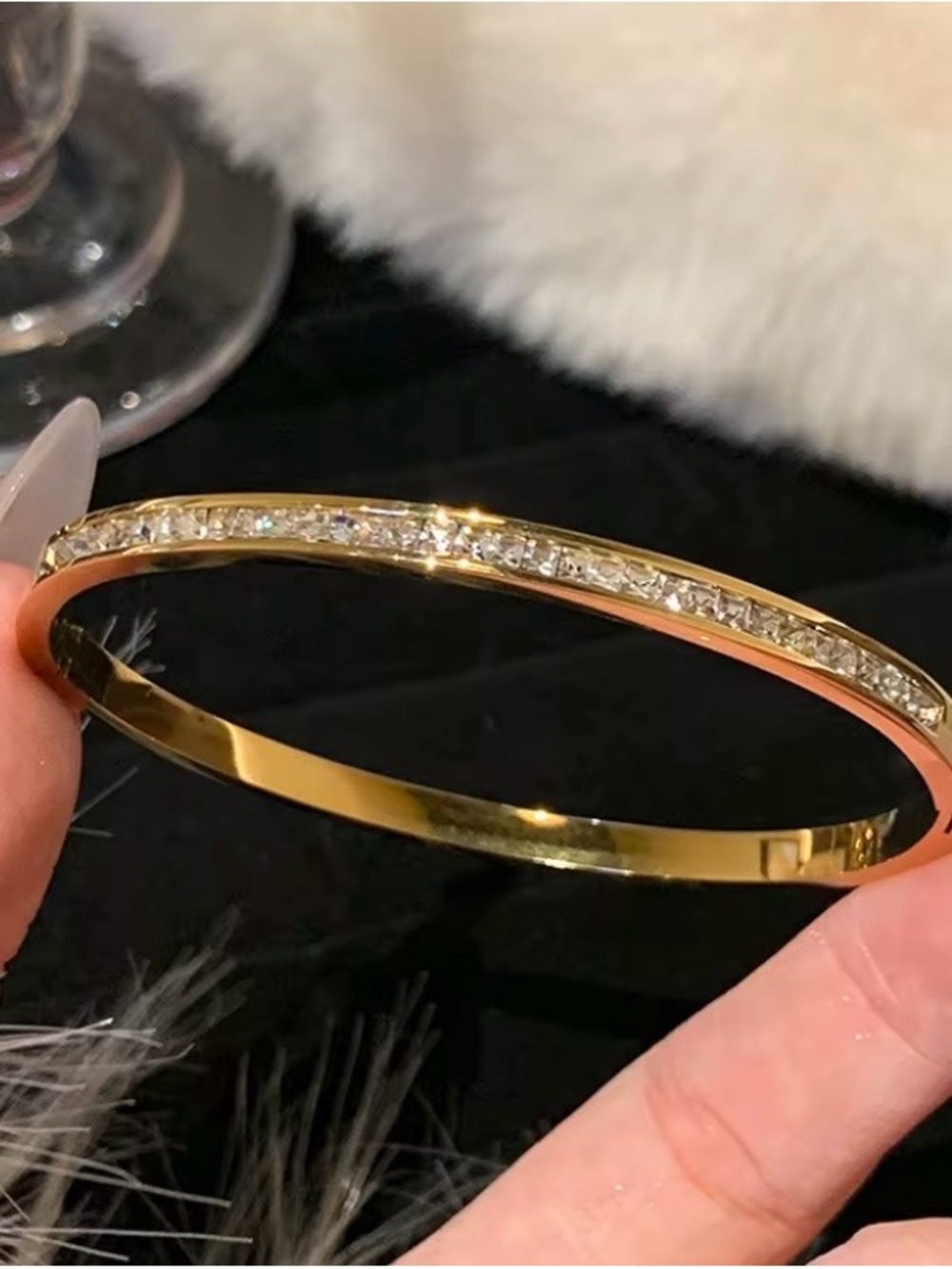 Trendy boutique Gold Crystal Channel-Set Bangle Bracelet
